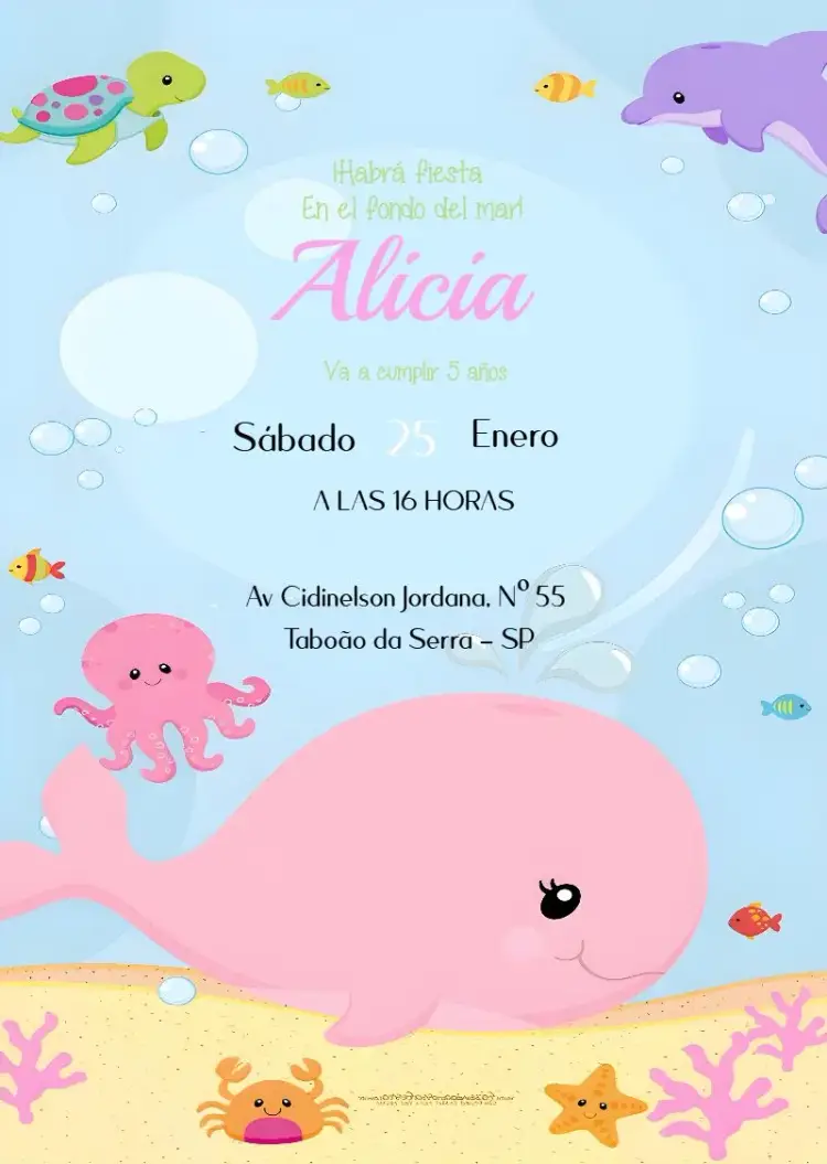 Invitación Fondo Del Mar Delfín editable y personalizable