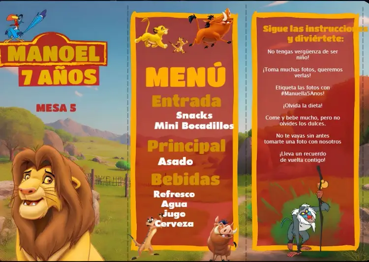Invitación Menú Triángulo Rey León Triángulo