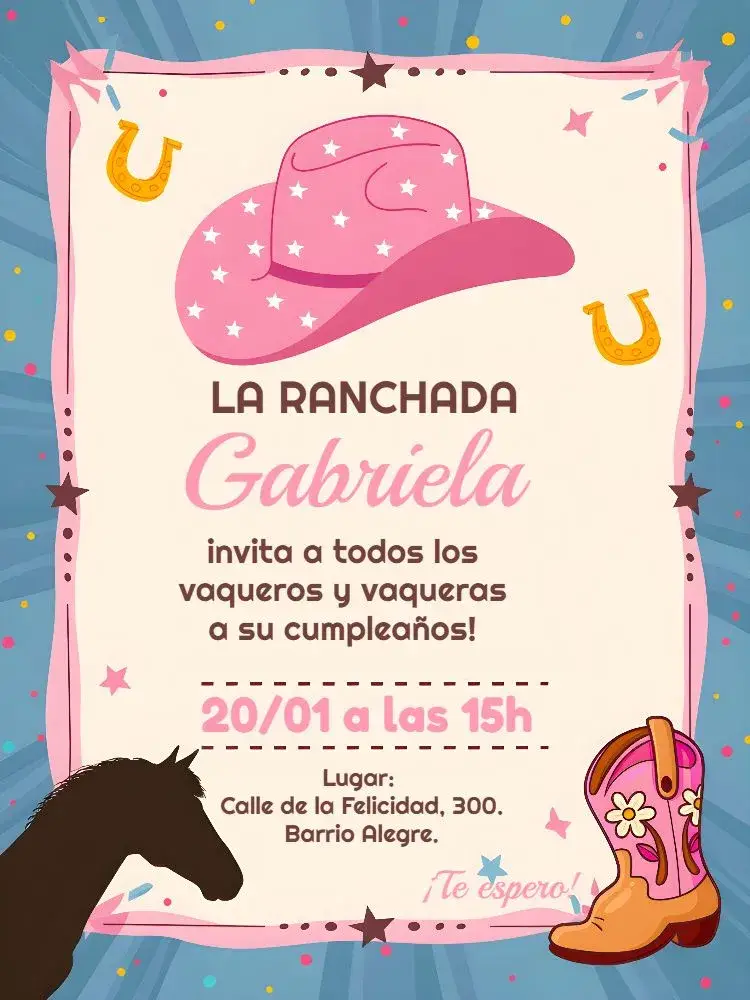 Invitación Boiadeira Rosa Menina