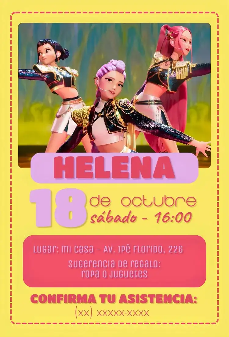 Invitación cumpleaños Guerreras del Kpop