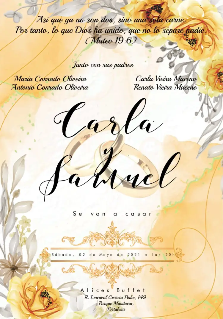 Invitación Boda Floral Amarilla