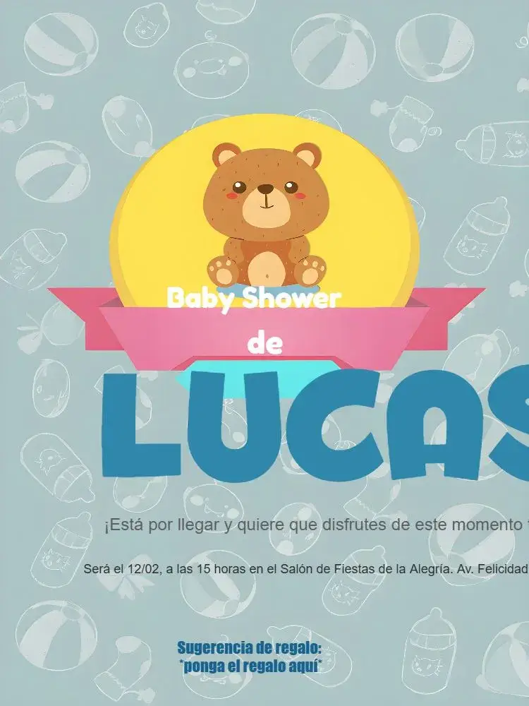 Invitación Baby Shower Osito Azul - Niño Bebé
