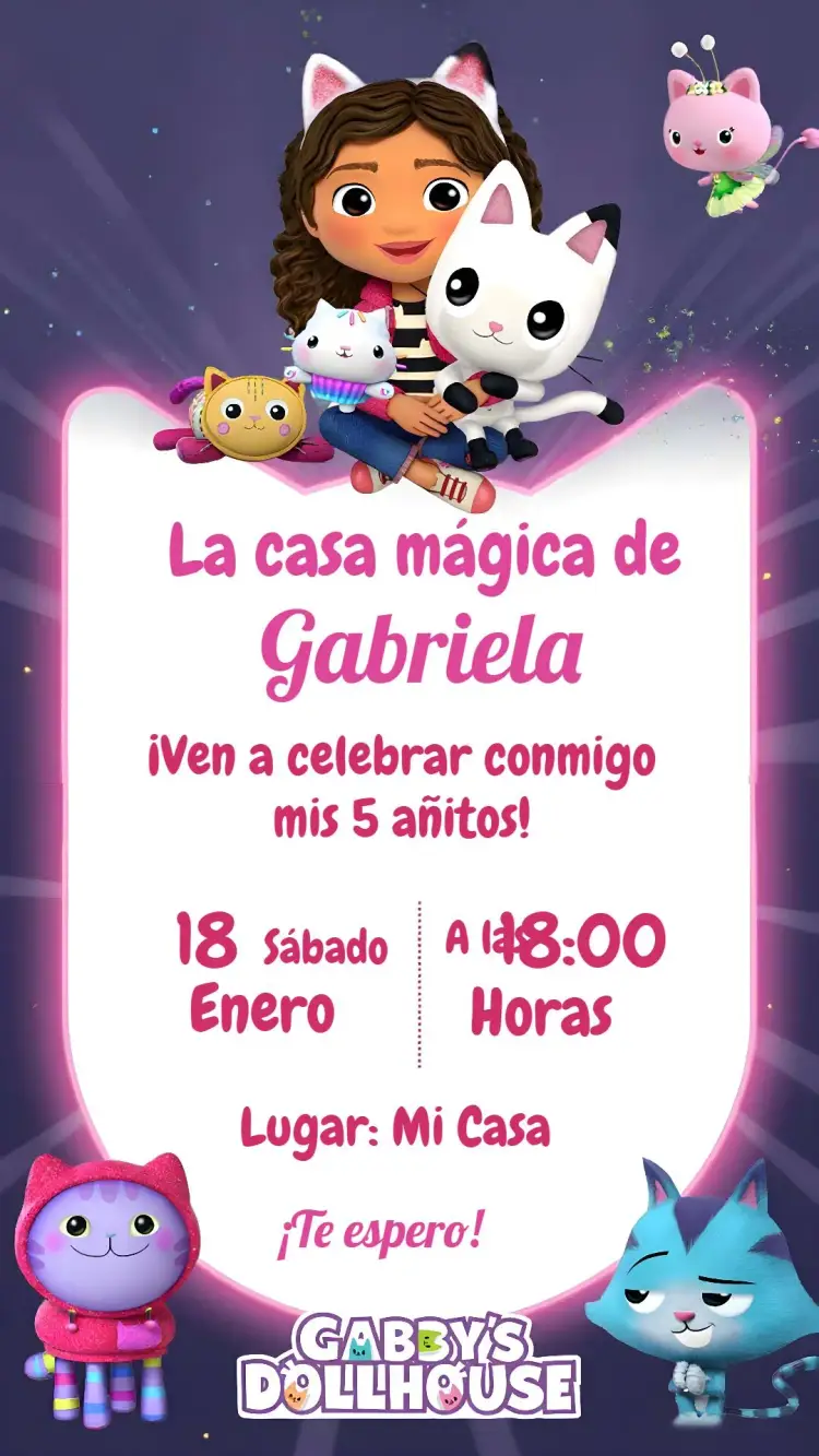 Invitación La Casa Mágica de Gabby Infantil