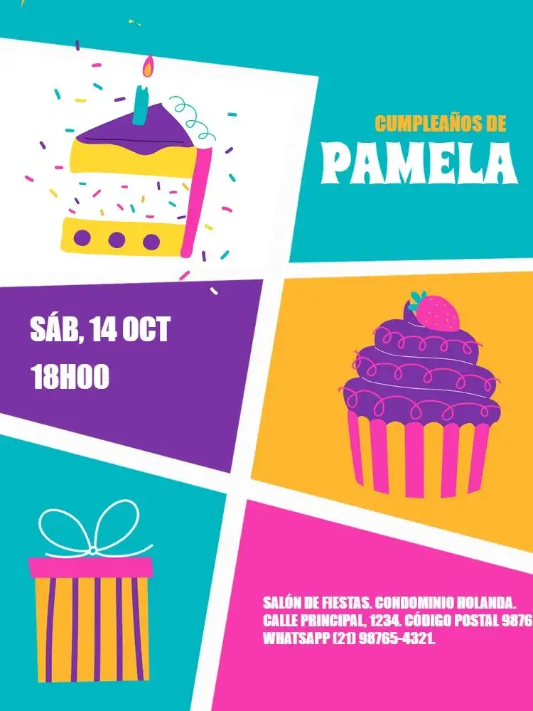 Invitación Colorido Presente en línea – tema Cumpleaños Infantil colorido, divertido, lúdico, temático, jovial