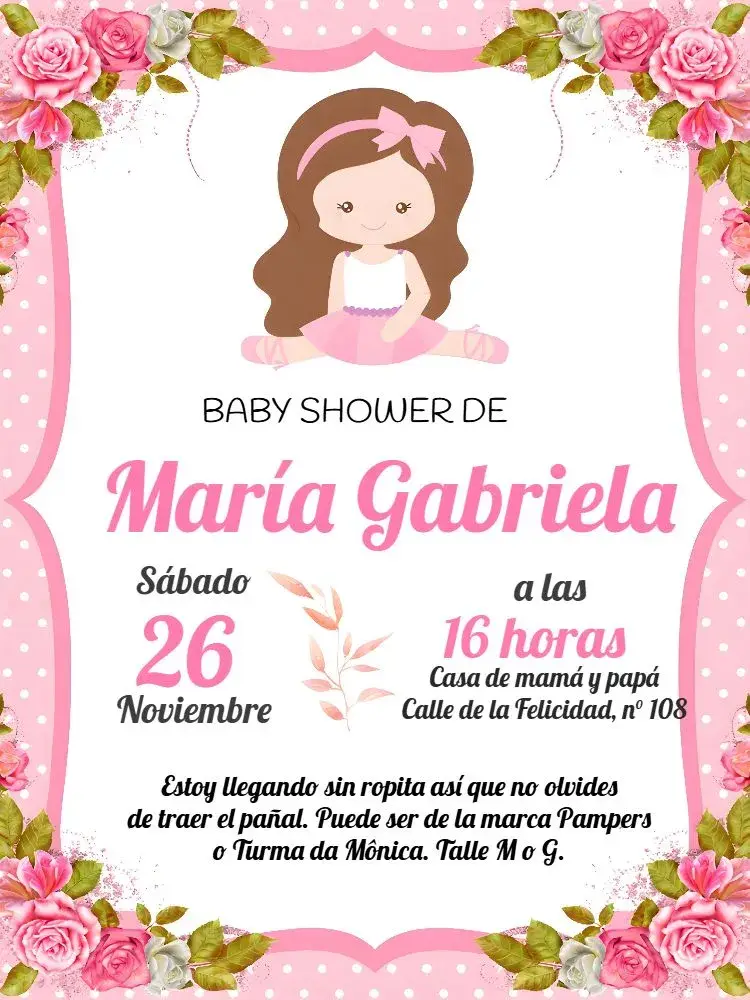 Invitación Baby Shower Bailarina Rosa