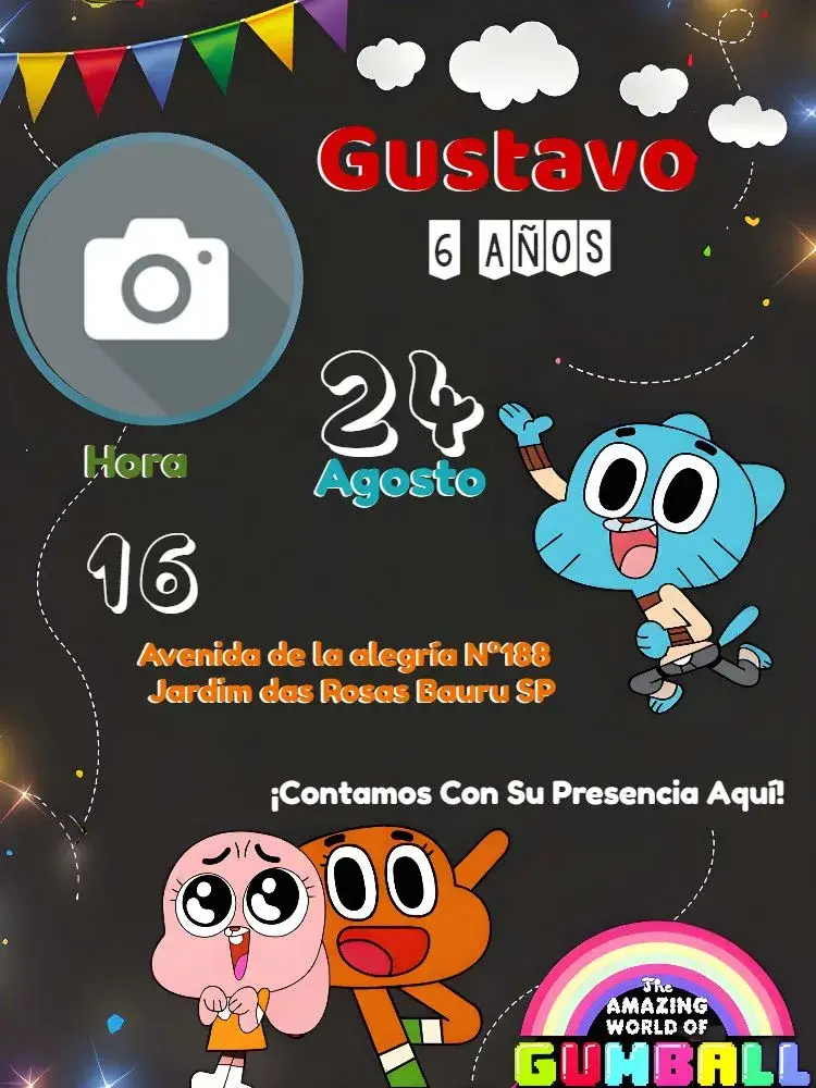 Invitación El Increíble Mundo De Gumball Con Foto a Color