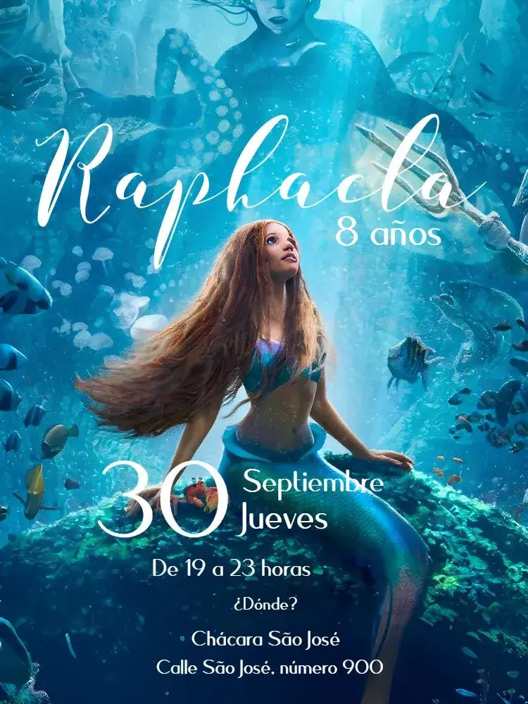 Invitación Pequeña Sirena Blanca – tema Fechas Conmemorativas fantasía, marino, colorido, divertido, infantil, moderno