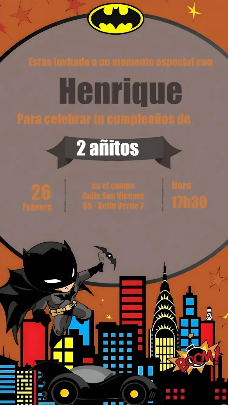 Invitación Batman Colorido – tema Cumpleaños Infantil colorido, superhéroes, cómic, divertido, moderno, infantil