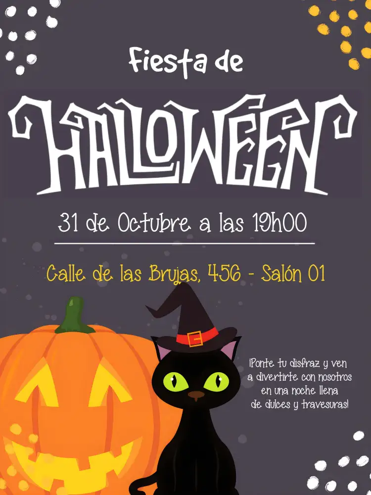 Invitación Fiesta De Halloween Dia – tema Fechas Conmemorativas oscuro y misterioso, colores vibrantes, elementos gráficos de Halloween, diseño festivo, brujas y calabazas, estilo divertido