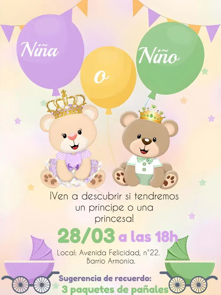 Invitación Baby Shower Oso Real Amarillo