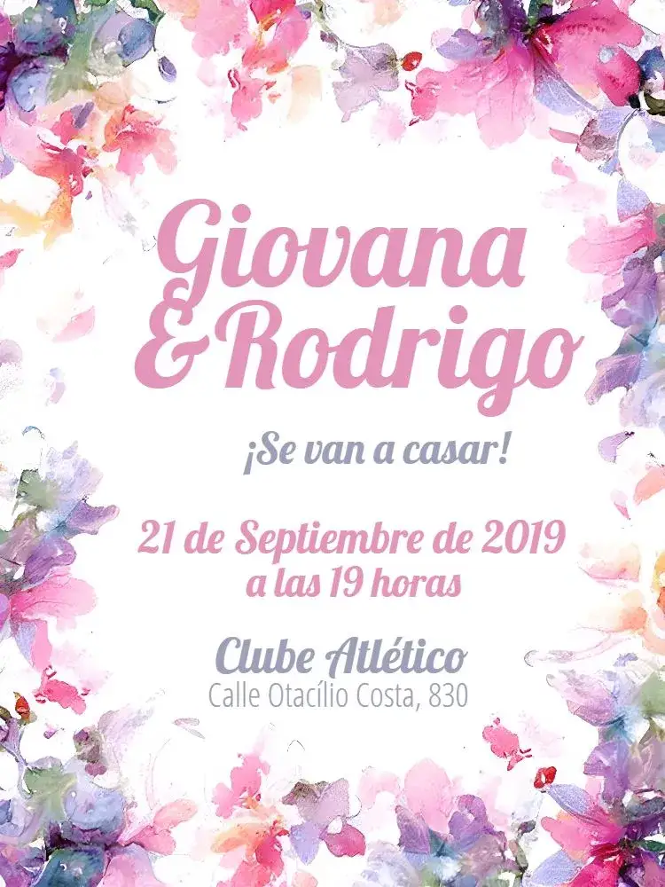 Invitación Boda Acuarela Floral Fiesta – tema Más buscados floral, acuarela, romántico, colorido, moderno, tonos pasteles