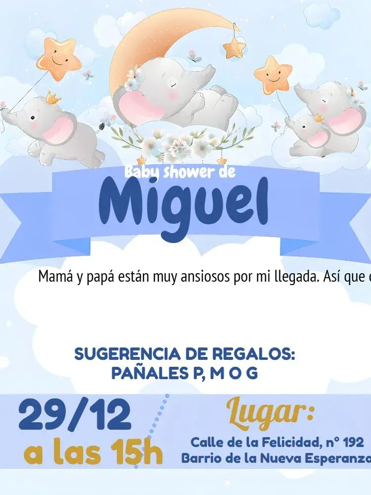 Invitación Baby Shower Elefante Naranja