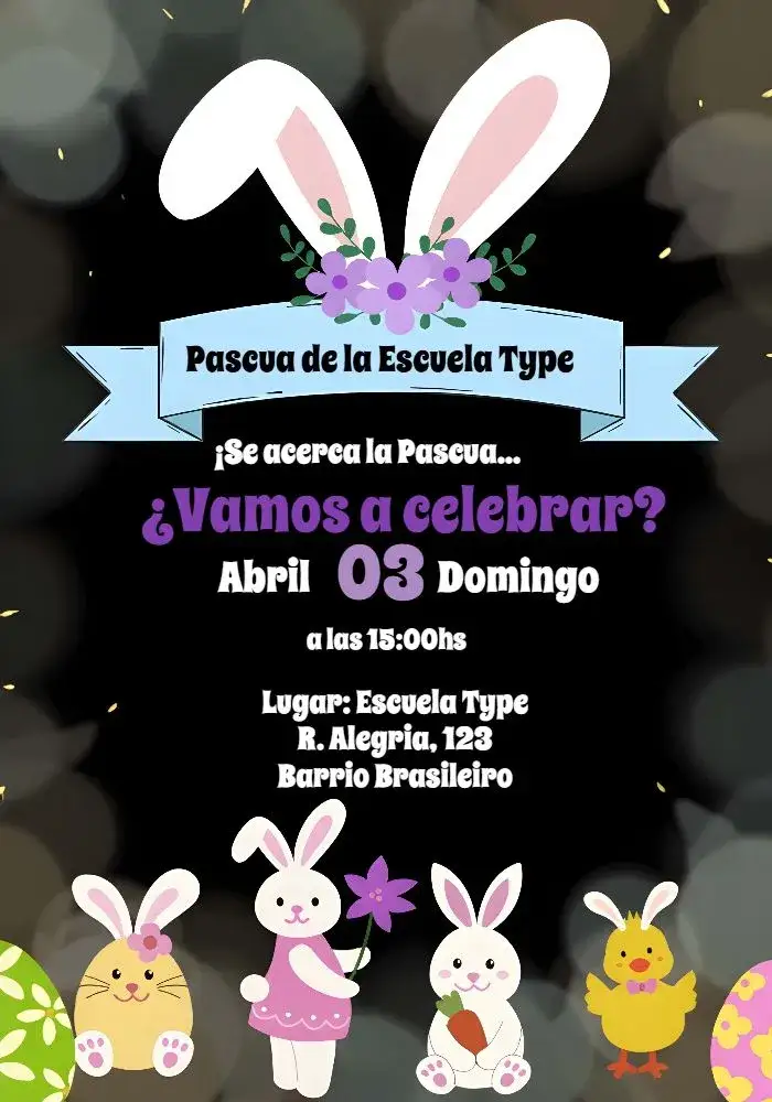 Invitación Pascua Caza – tema Fechas Conmemorativas colorido, lúdico, divertido, infantil, páscoa, natureza