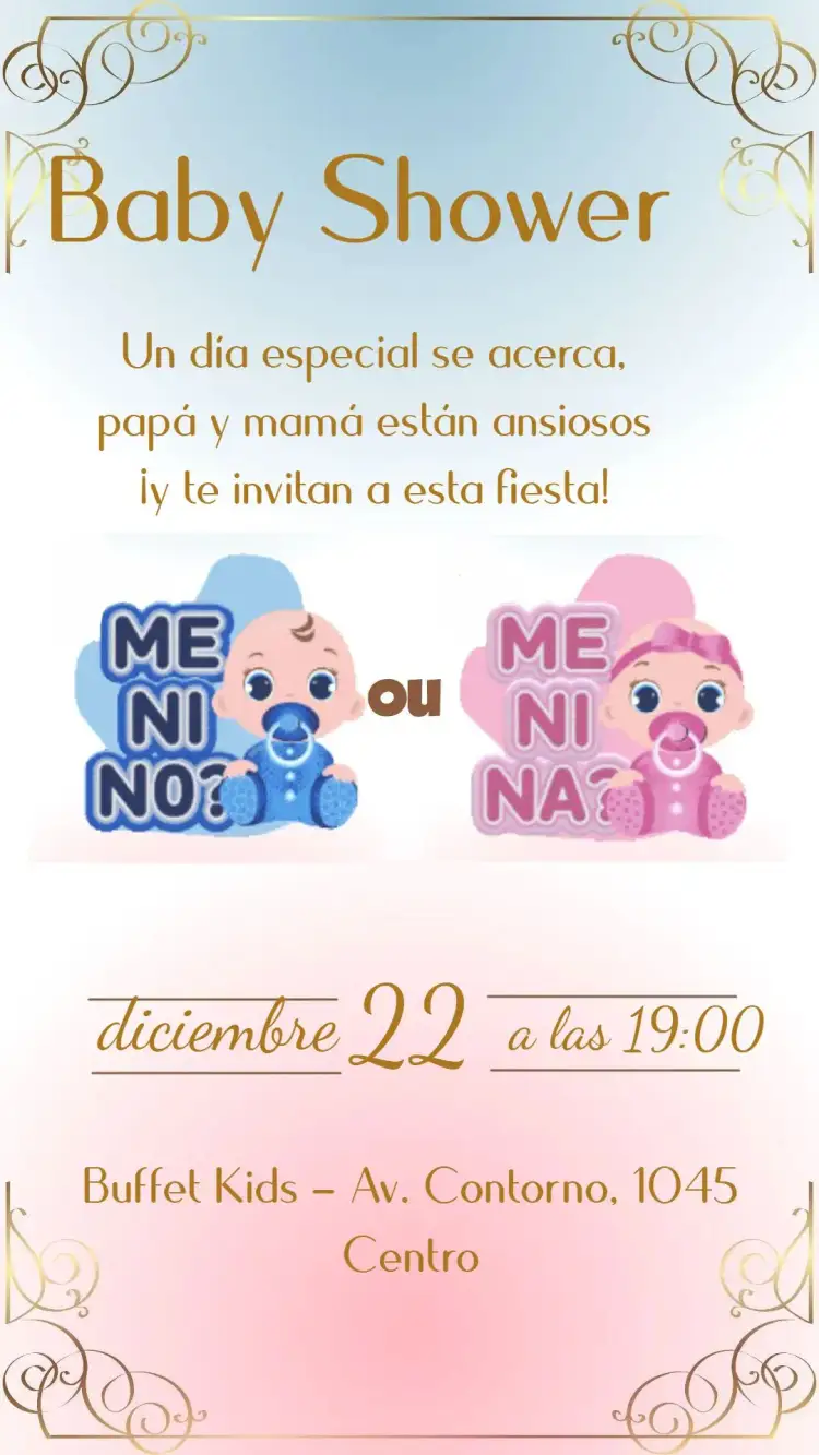 Invitación Fiesta de Revelación de Género – tema Revelación Bebé colorido, moderno, divertido, minimalista, lúdico, infantil