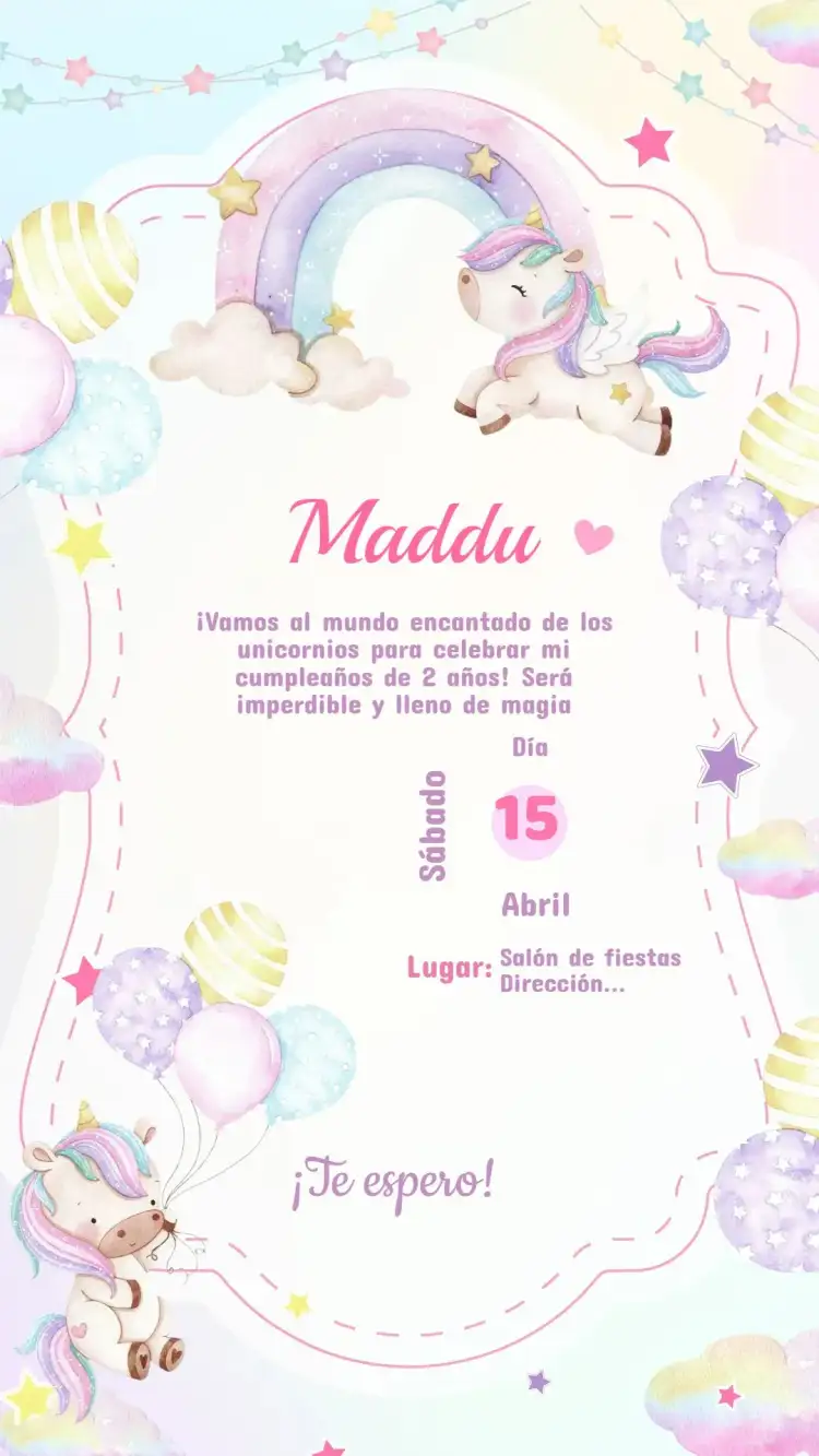 Invitación Cumpleaños Unicornio