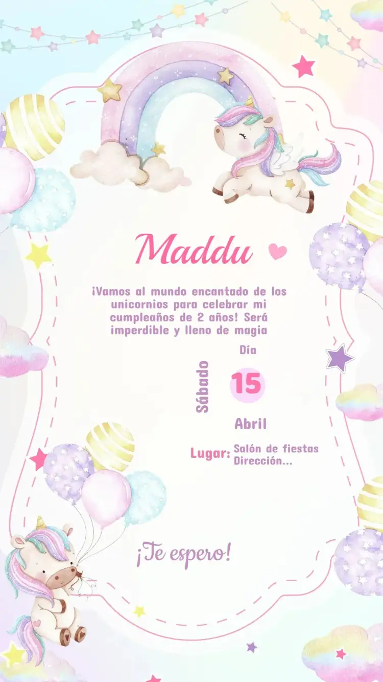 Invitación Cumpleaños Unicornio