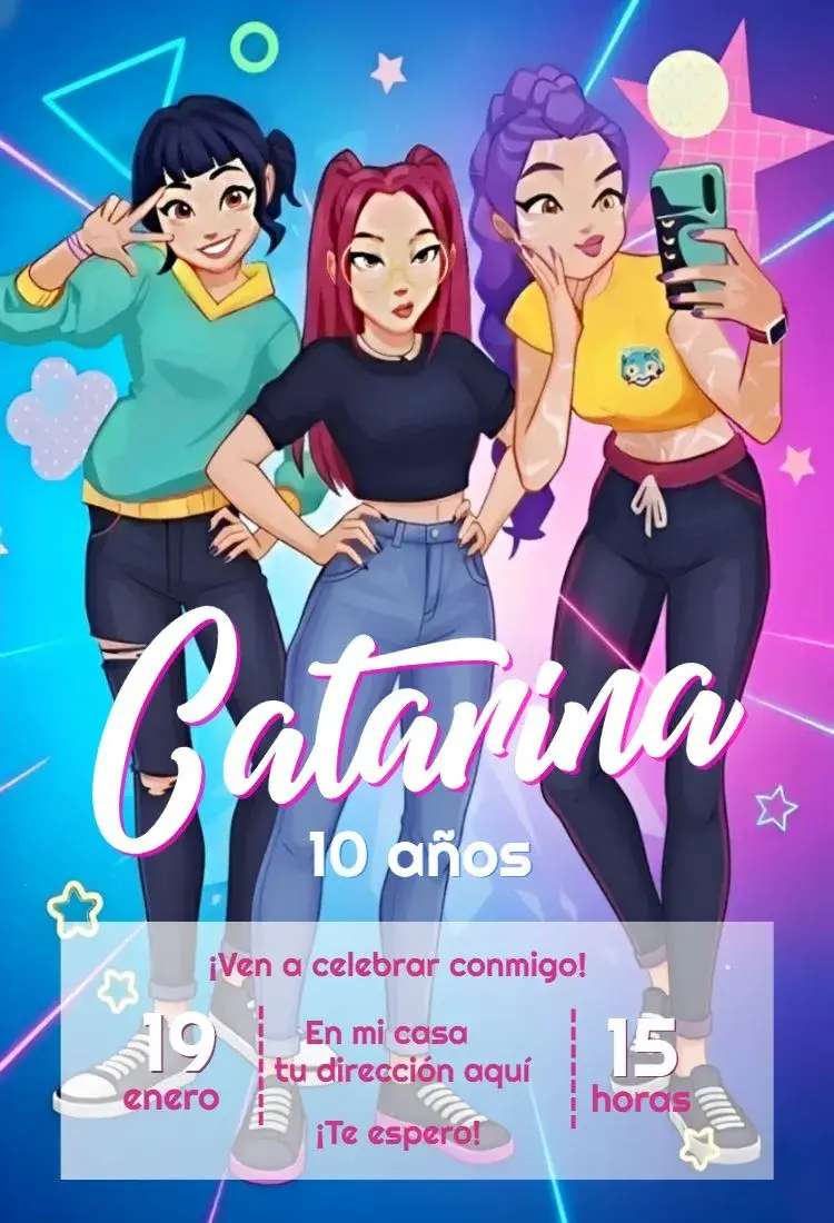 Invitación Guerreras del Kpop colorido 2