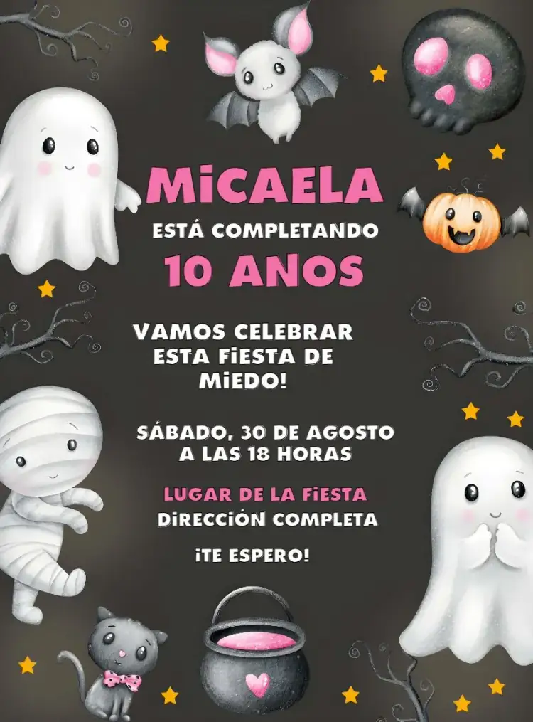 Invitación Día de Halloween – tema Fechas Conmemorativas rosa, fantasía, divertido, misterioso, infantil, colorido