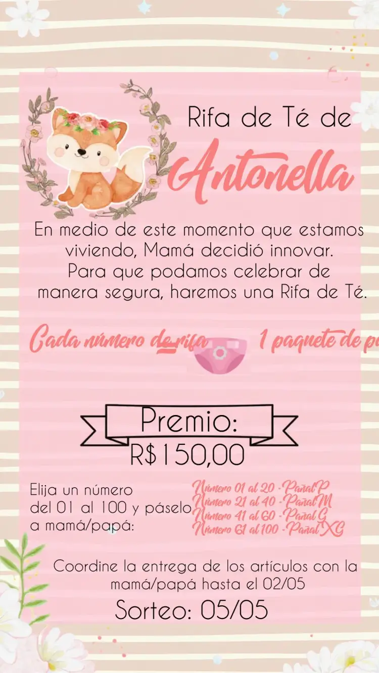 Invitación Té Rifa Zorrita Rosa