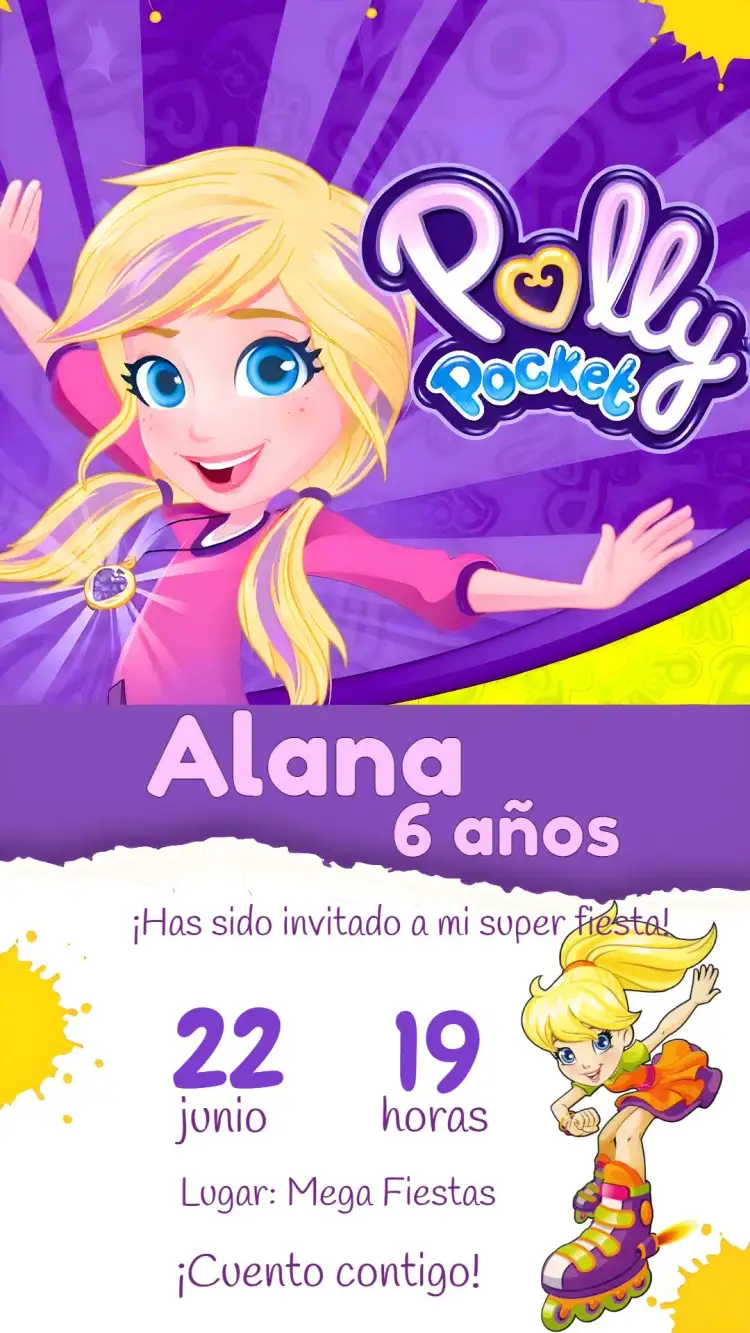 Invitación Polly Pocket Infantil – tema Más buscados lila, infantil, divertido, colorido, juguetón