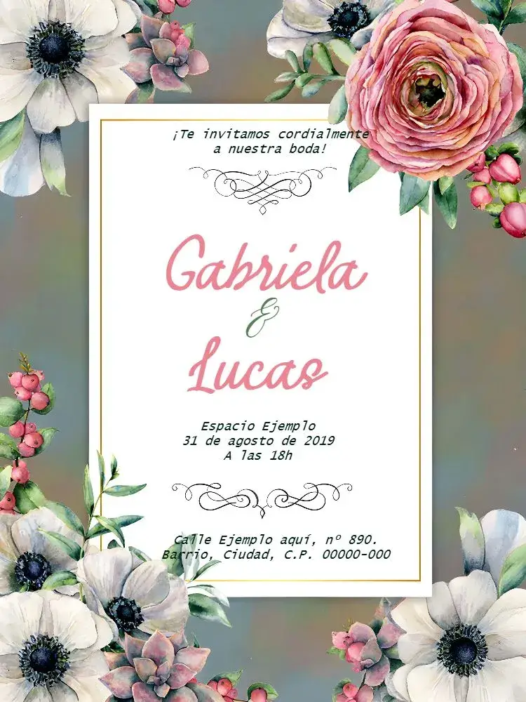 Invitación Boda Floral Rosa