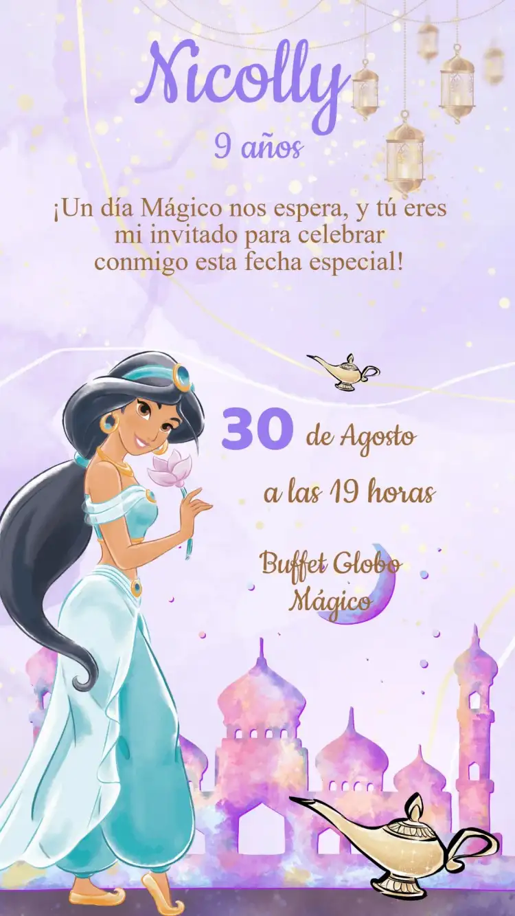 Invitación Cumpleaños Princesa Jasmine