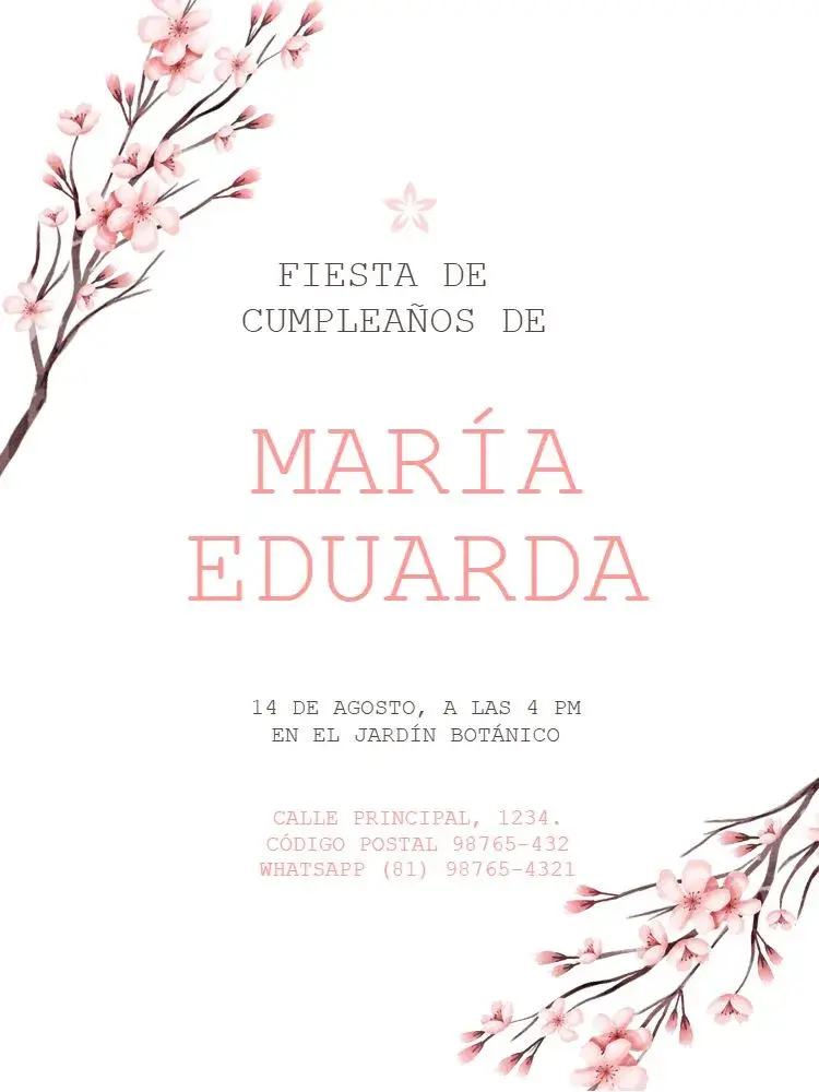 Invitación Flor De Cerezo Sakura Minimalista Rosa