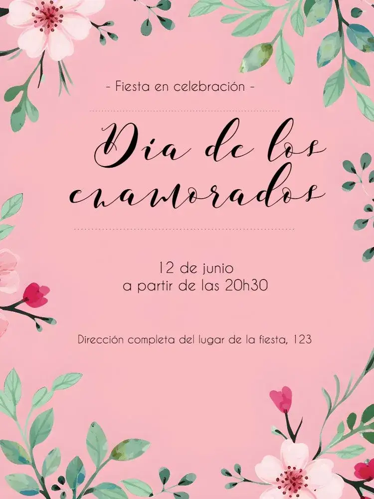 Invitación Día De Los Enamorados – tema Fechas Conmemorativas romántico, floral, suave, elegante, colorido, moderno
