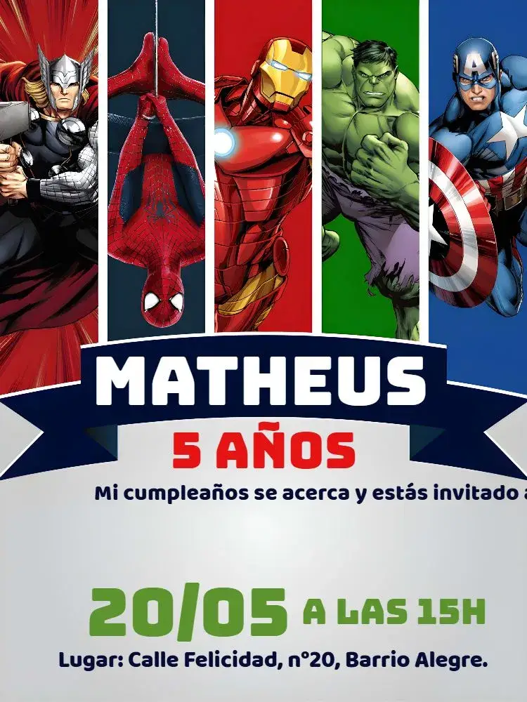 Invitación Vengadores Avengers editable y personalizable