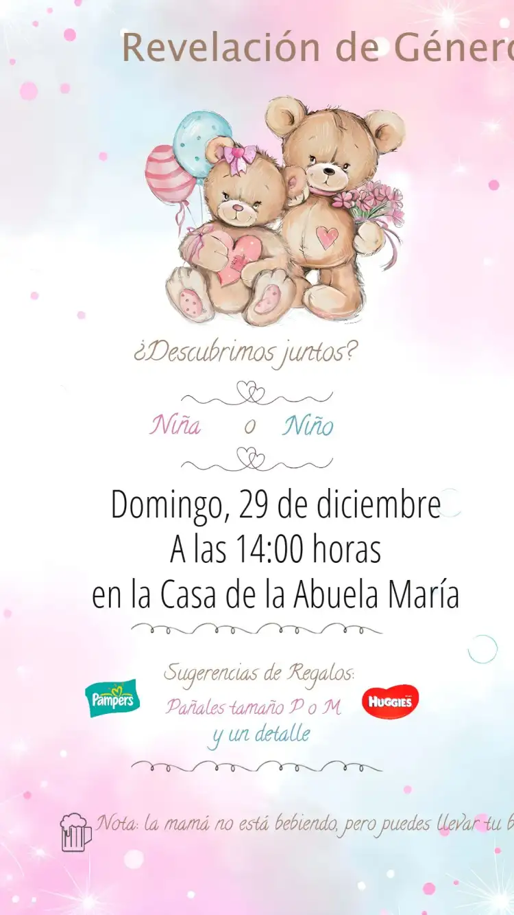 Baby Shower Revelación Osito Azul y Rosa Ositos
