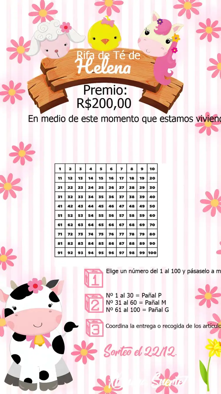 Invitación Chá Rifa Granja Blanco – tema Té Rifa rústico, colorido, animales de granja, natural, divertido, infantil