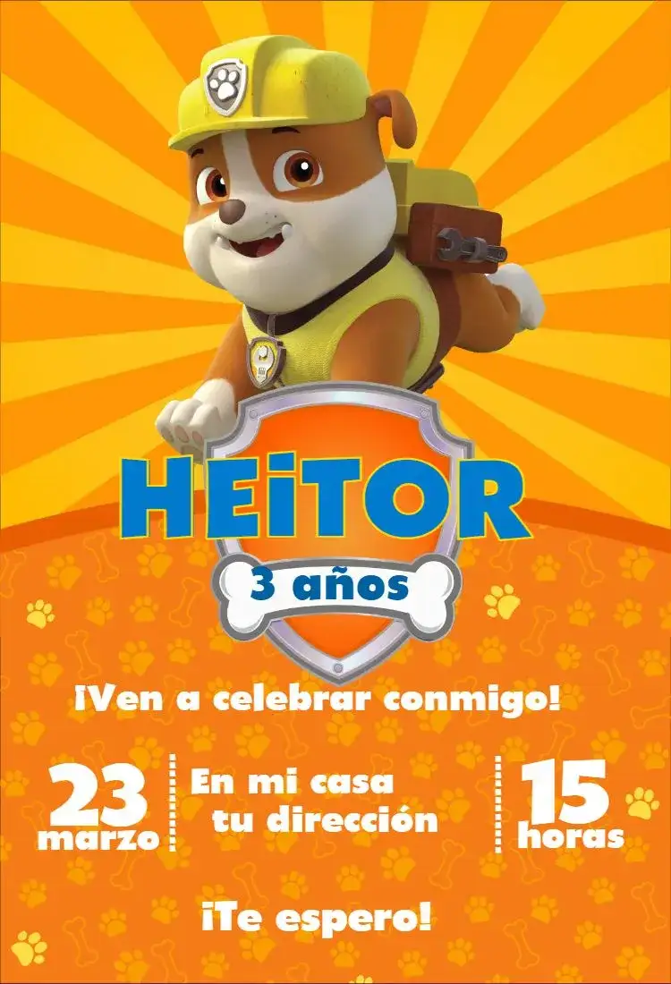 Invitación Patrulla Canina 8 – tema Cumpleaños colorido, divertido, aventura, infantil, animales, temática