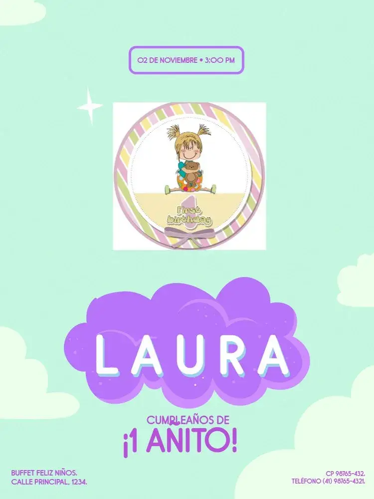 Invitación Princesa De 1 Ano Infantil