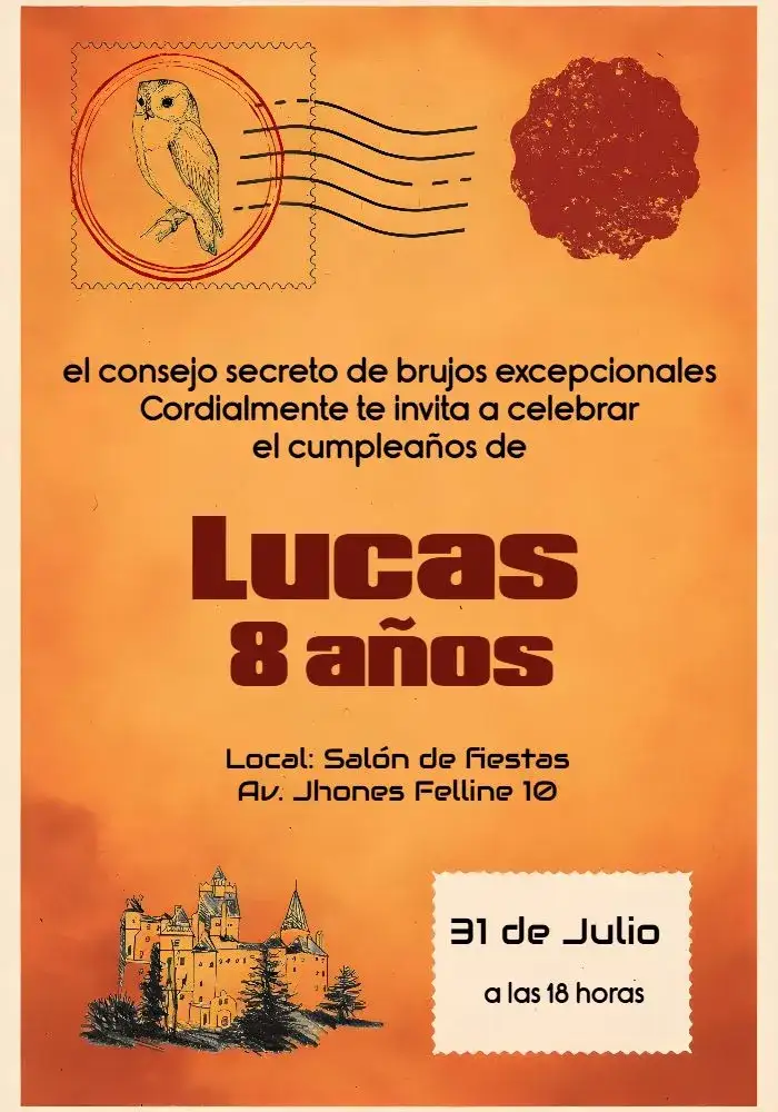 Invitación Harry Potter Hogwarts – tema Cumpleaños Infantil mágico, fantasía, vintage, colorido, ilustrativo