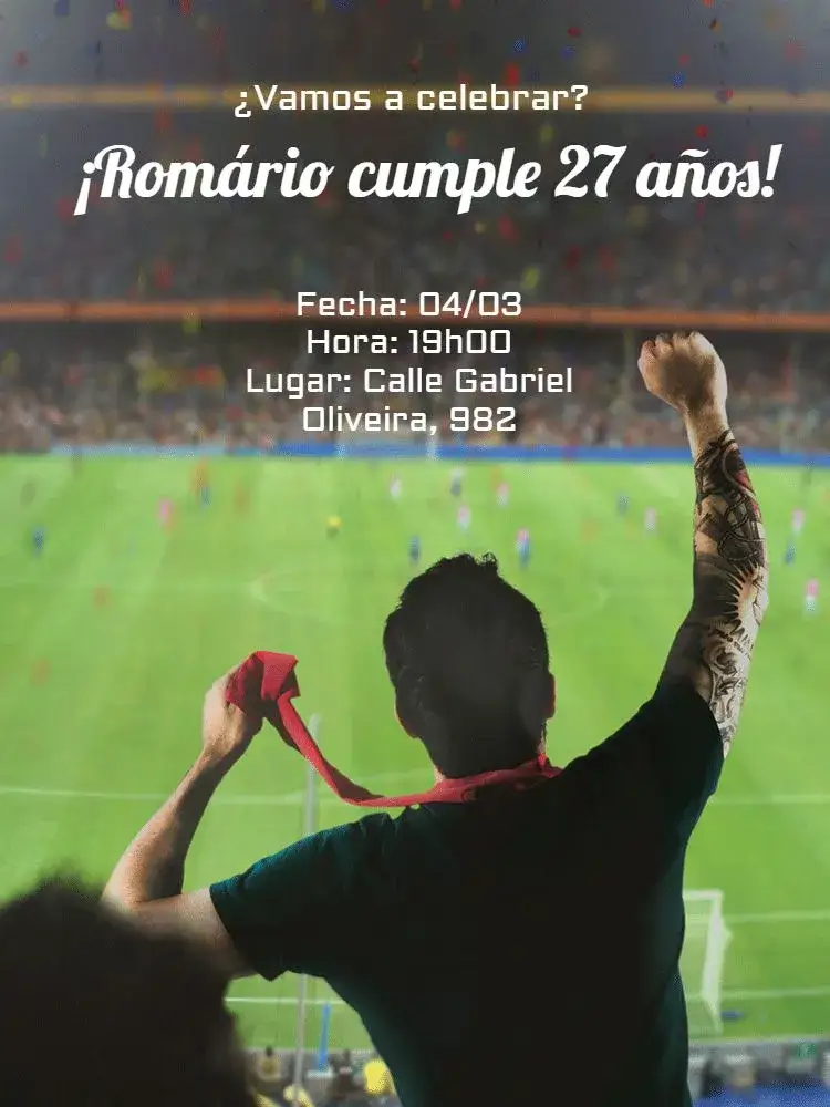Invitación Fútbol Estadio – tema Cumpleaños verde y amarillo, estilo deportivo, gráficos de fútbol, moderno, dinámico