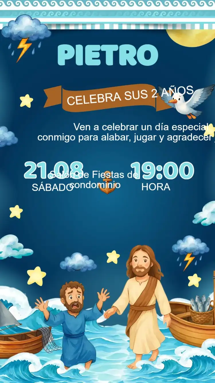 Invitación Cumpleaños Jesús caminando sobre las aguas