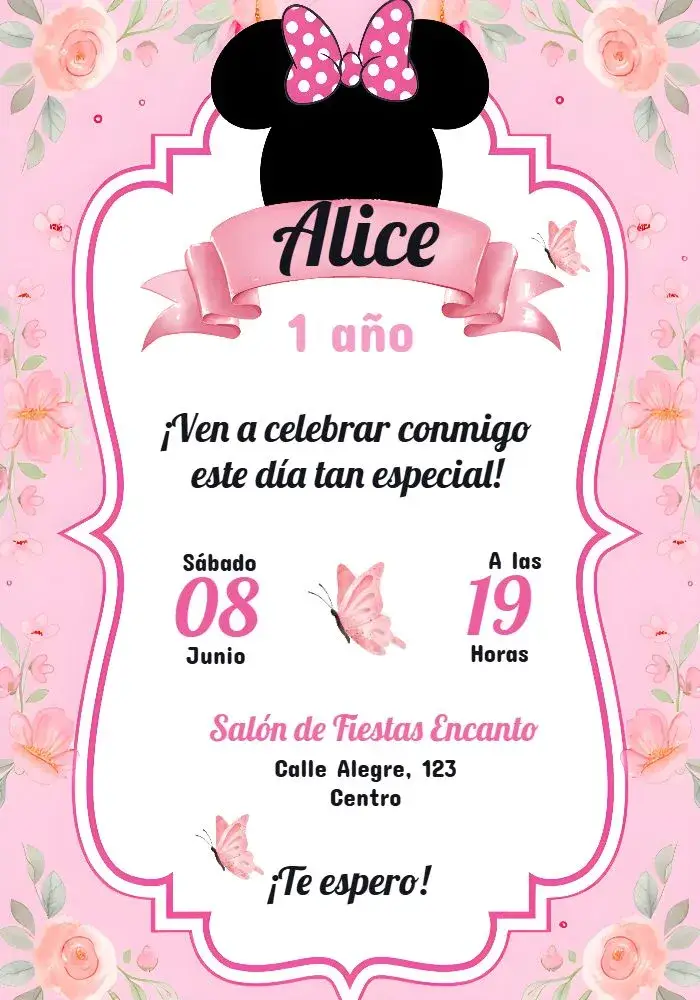Invitación Minnie Mouse Negro