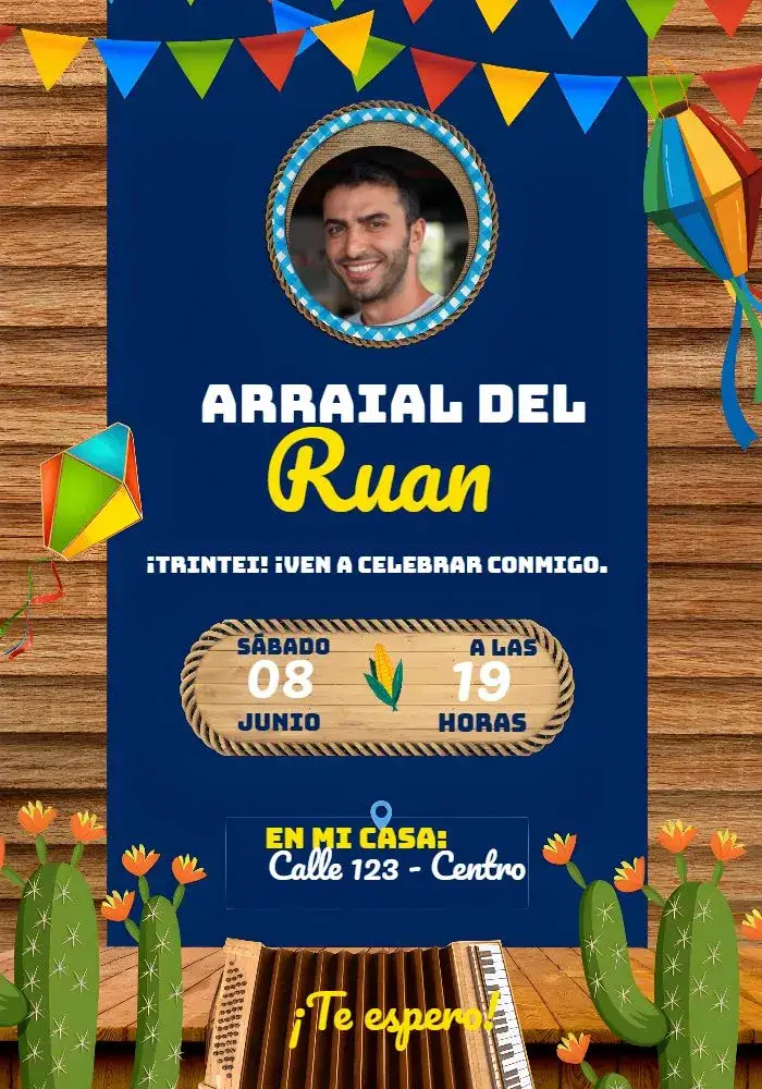 Invitación Arraial Festa Junina Con Foto São – tema Fechas Conmemorativas colorido, caipira, vintage, festivo, rústico