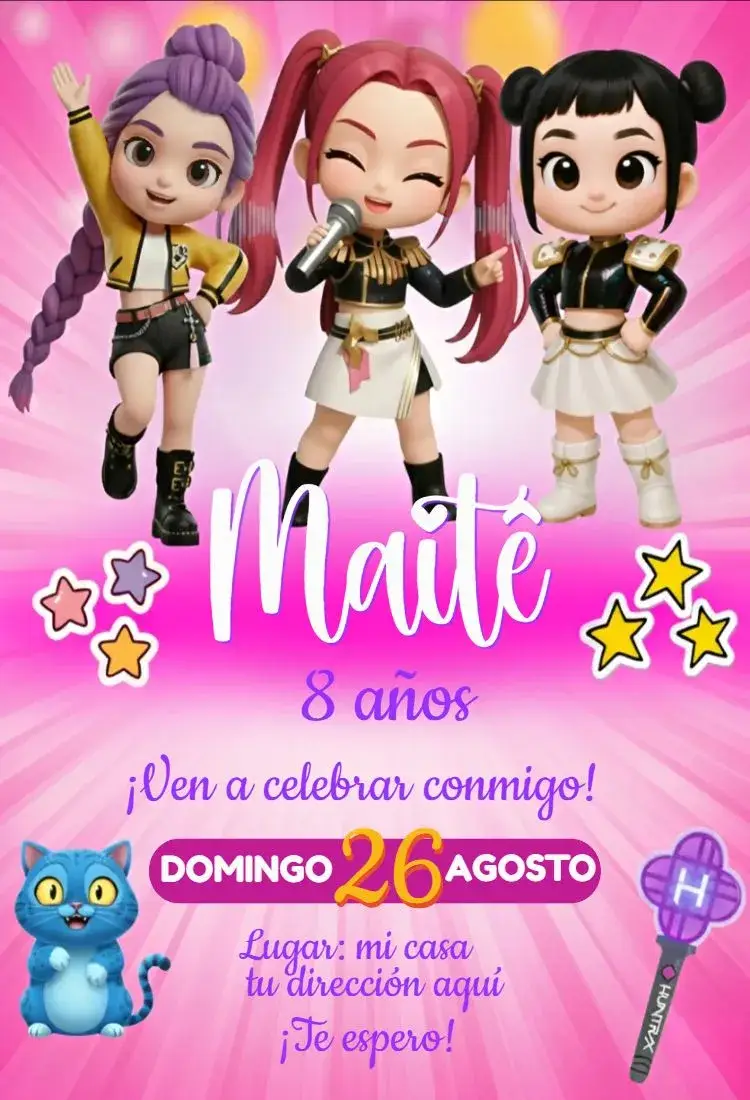 Invitación Guerreras del Kpop dibujo 2