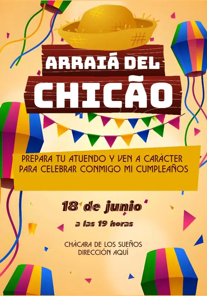 Invitación Arraiá Banderolas