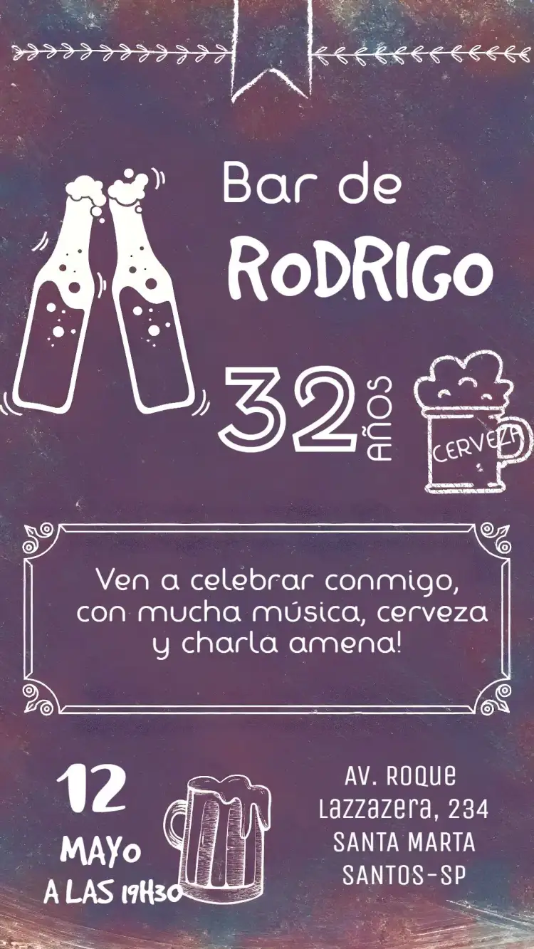 Invitación Boteco Pizarra Negra – tema Cumpleaños pizarra, rústico, moderno, oscuro, contemporáneo