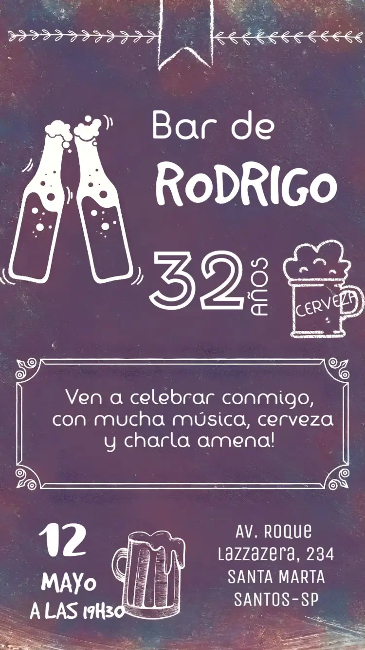 Invitación Boteco Pizarra Negra editable y personalizable