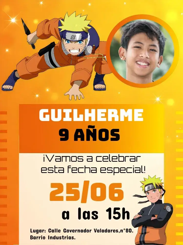 Invitación Naruto Con Foto Konoha