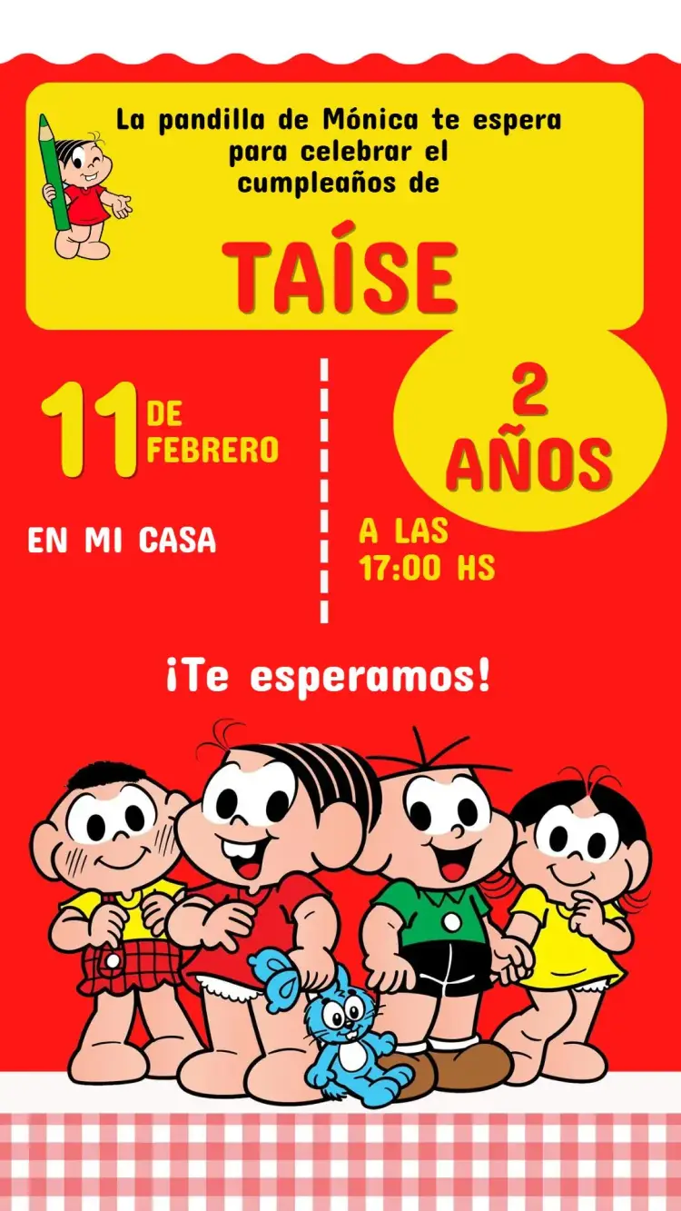 Invitación Invitación Digital de la Turma da Mônica Infantil Editable y Personalizada editable y personalizable