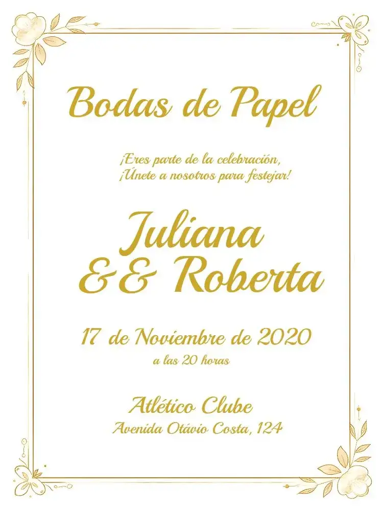 Invitación Bodas De Papel Casados – tema Fechas Conmemorativas botánico, elegante, floral