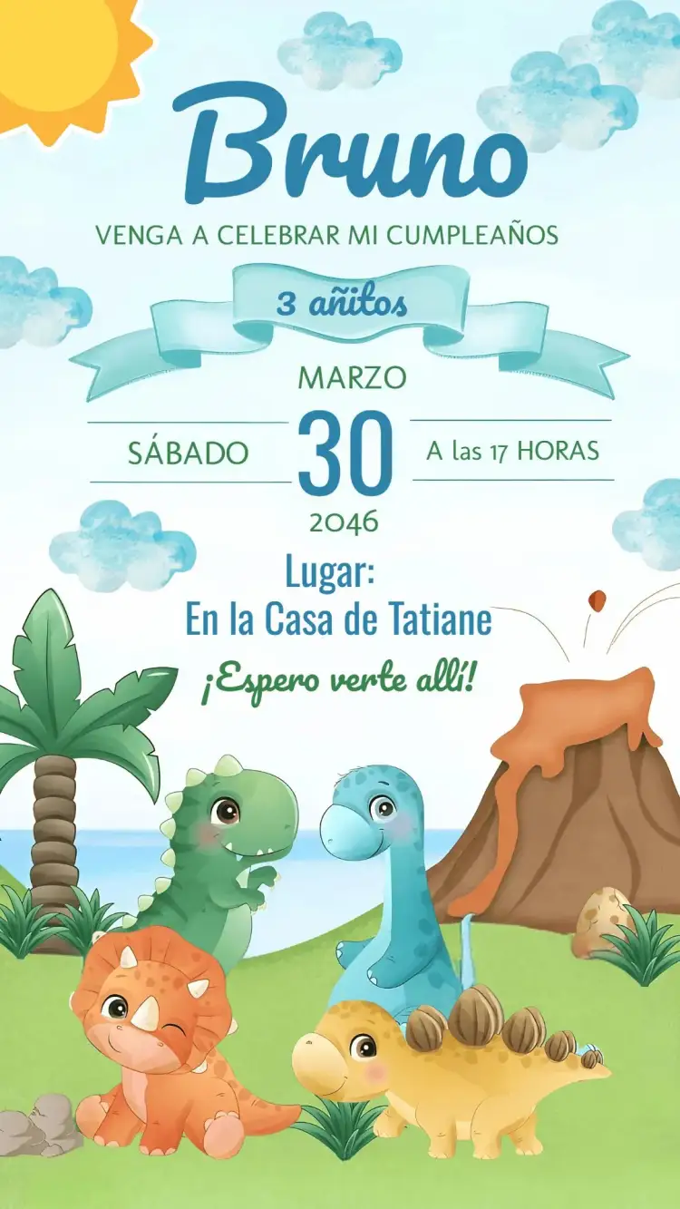 Invitación Dino Baby Acuarela – tema Más buscados acuarela, colorido, lúdico, divertido, infantil