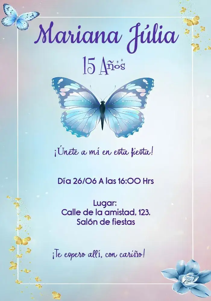 Invitación Mariposa 15 Años Negro – tema 15 años moderno, elegante, colorido, sofisticado, minimalista