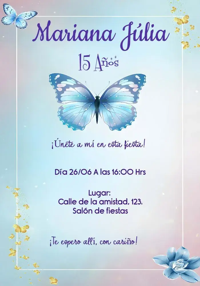 Invitación Mariposa 15 Años Negro editable y personalizable