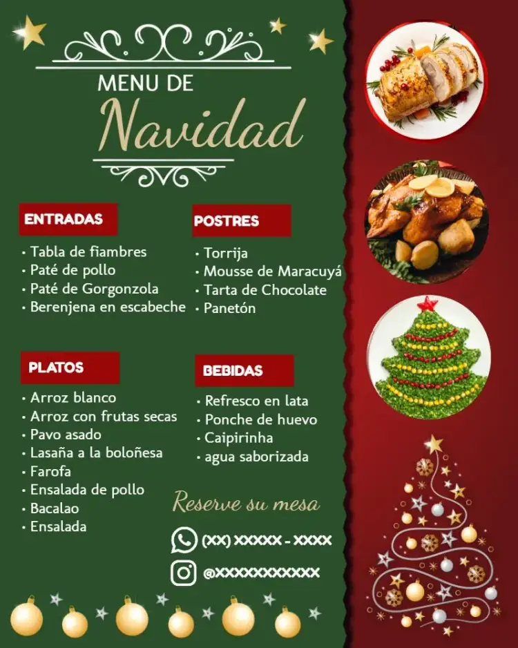 Invitación Arte Menú Navideño Final – tema Fechas Conmemorativas festivo, colorido, romántico, navideño, alegre, moderno