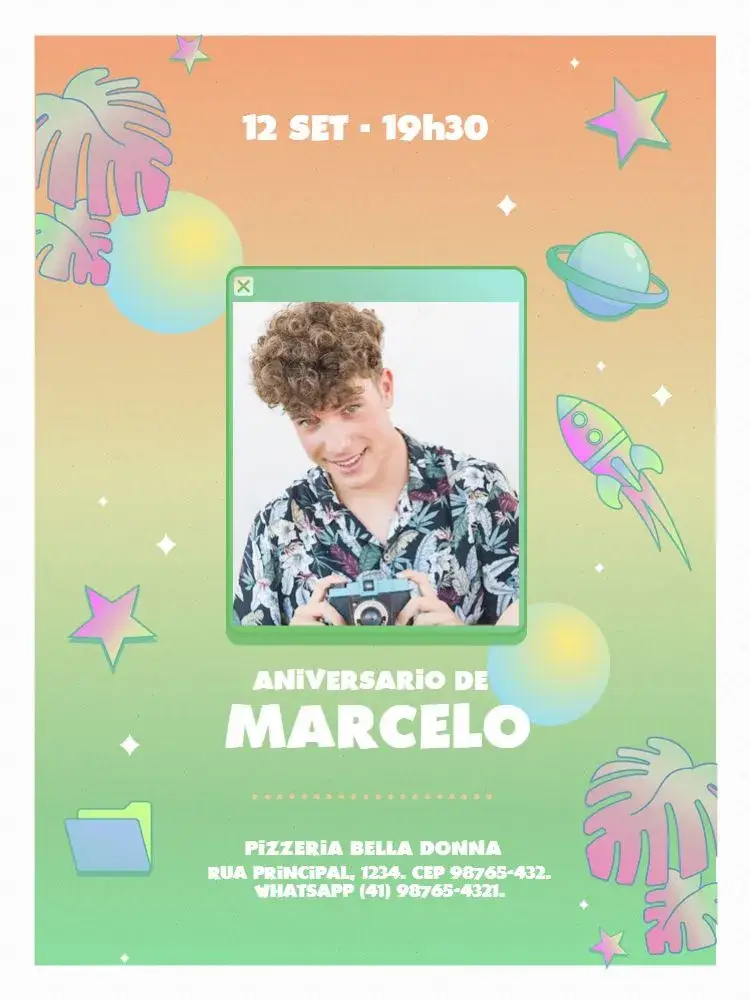 Invitación Con Foto Neon Follaje